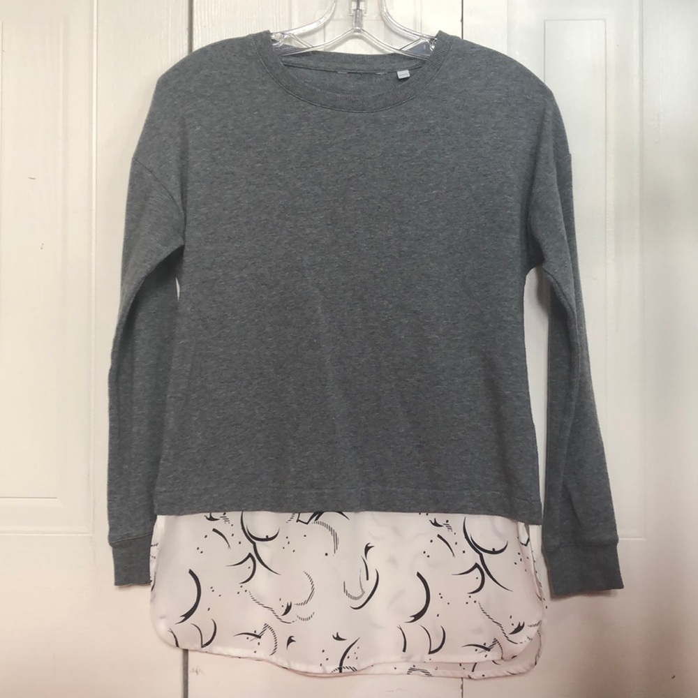 GREY LONG SLEEVES SHIRT WITH A FAUX WHITE BLOUSE